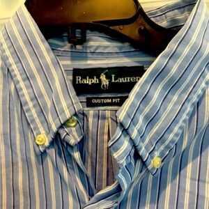 Men’s Ralph Lauren Blue/ White Long Sleeve Shirt 171/2 Custom Fit Shirt